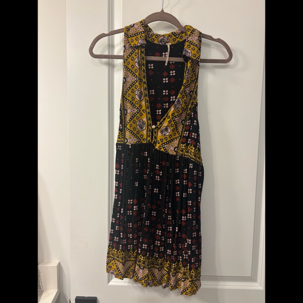 Free People Black and Yellow Floral Tunic